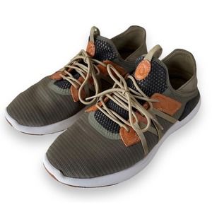 OLUKAI Men’s Breathable Sneaker Mio LI Size 10 Green & Tan Athletic Shoe